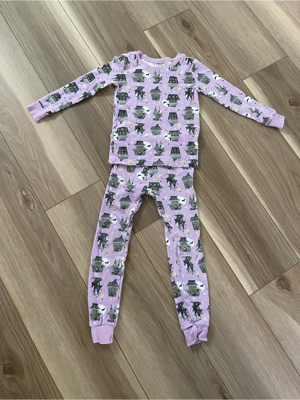 Old Navy Lavender Halloween Pajama Set with Haunted House and Witch Print